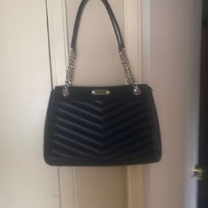 Michael Kors Black Quilted Chevron Shoulder Tote with Chain Handles